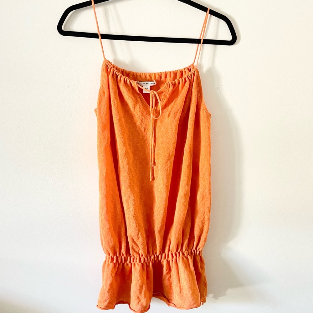 Banana Republic Orange Silk Halter Spaghetti Straps Elastic Gathered Waist Top